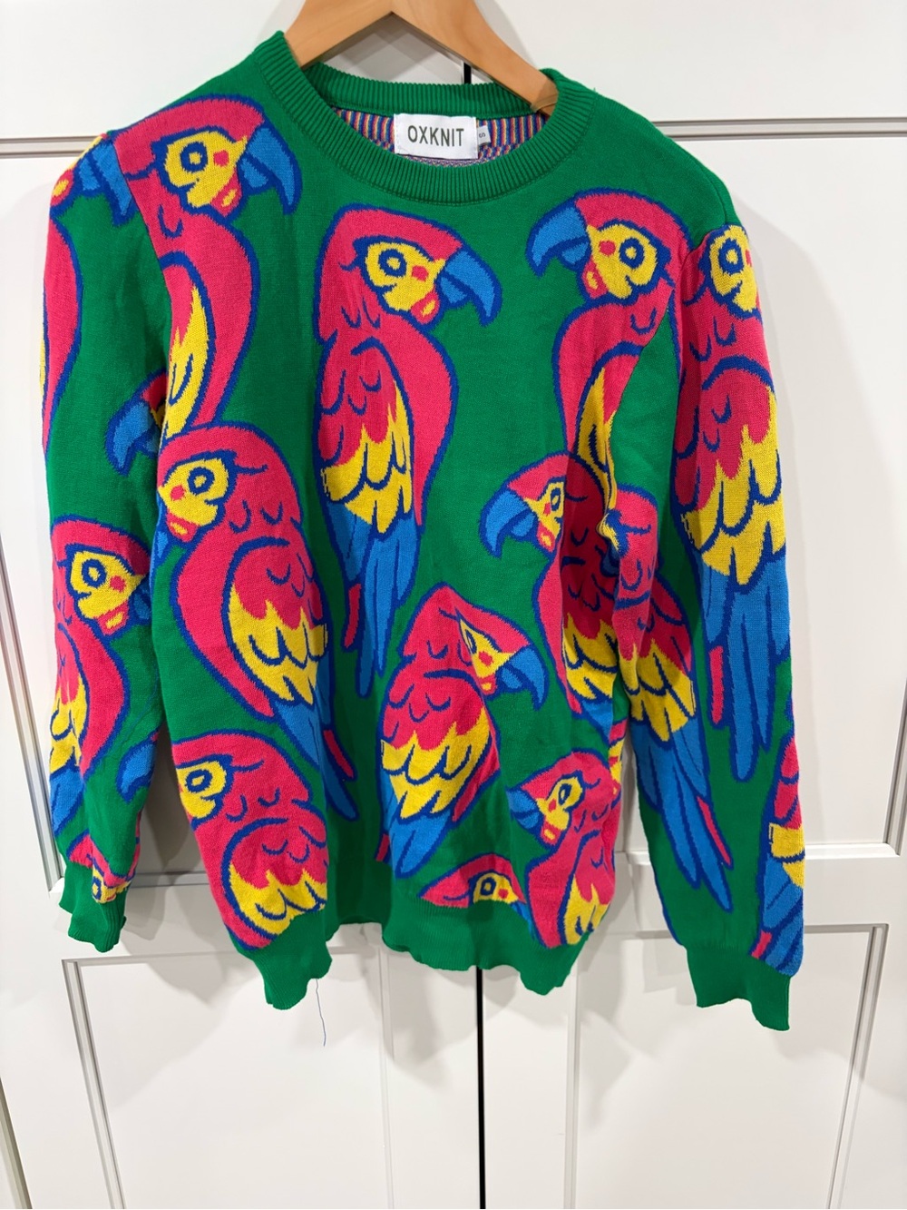 OXKNIT Green Parrot Crewneck Sweater
